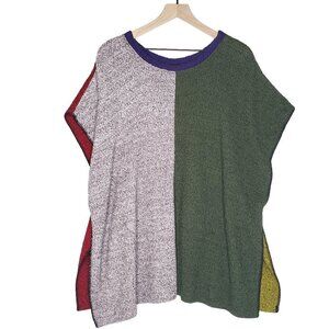 Margaret Winters Color Block Sweater Poncho OS Red‎ Grey Green Purple Artsy